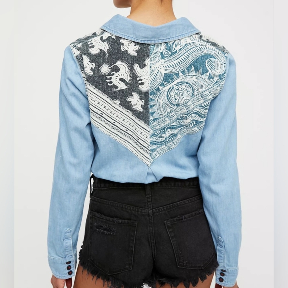 Free People Meet Me In Marfa Denim Button Down Shirt